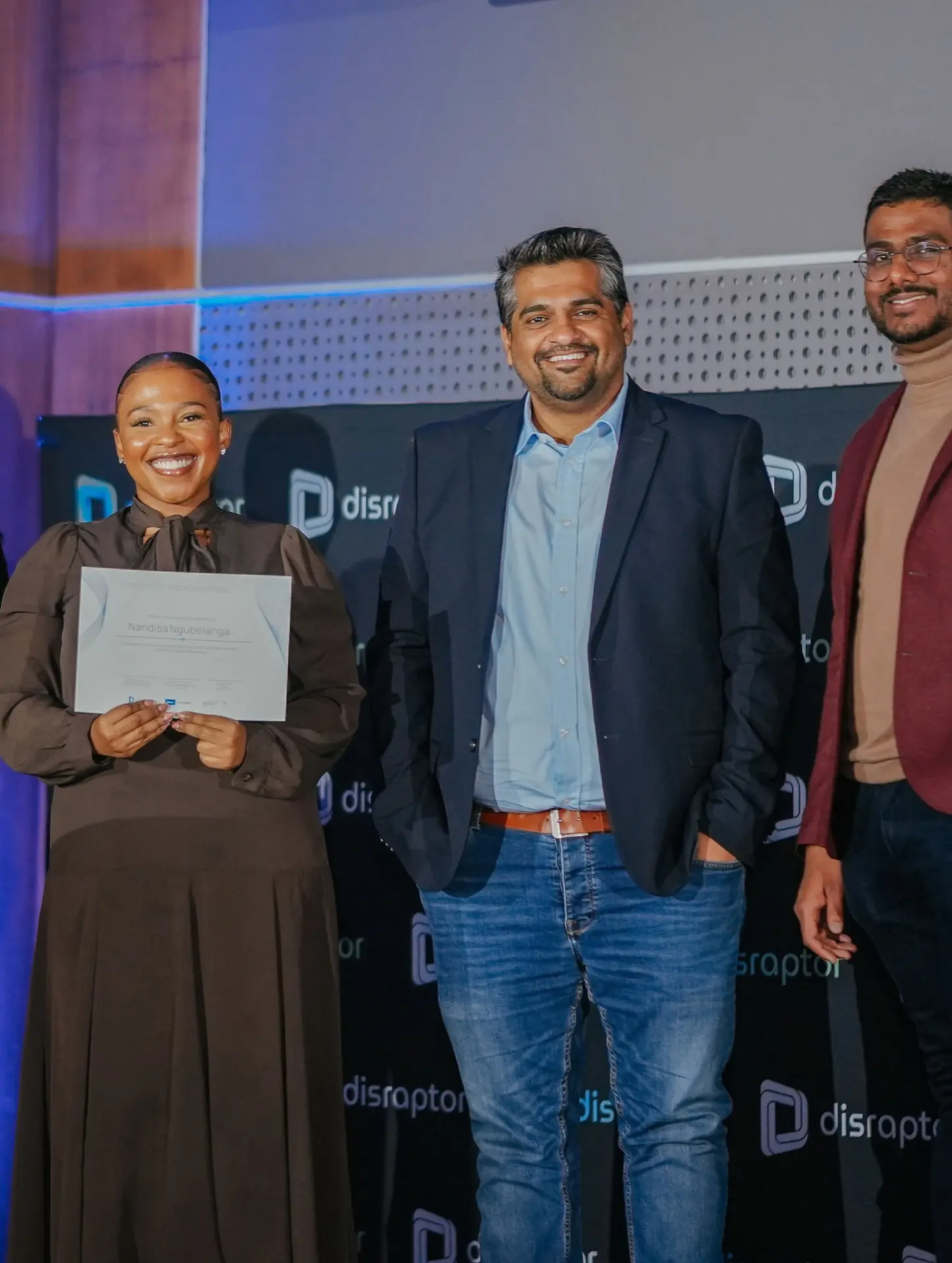 Nandisa Ngubelanga receiving her AI Founder Bootcamp certificate